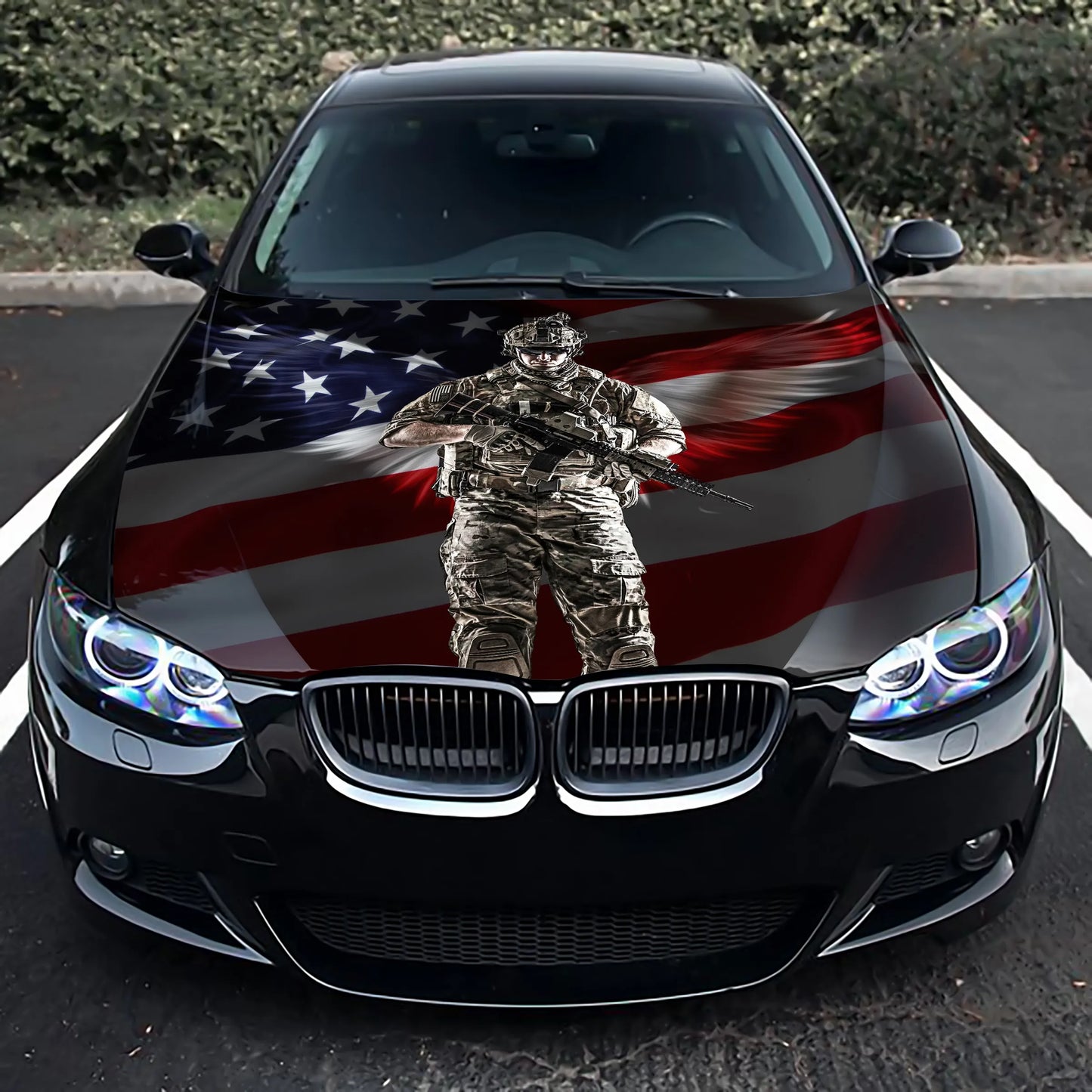 Soldier with Wings American Flag Hood Wrap – Custom Vinyl Decal for Cars, Trucks & SUVs