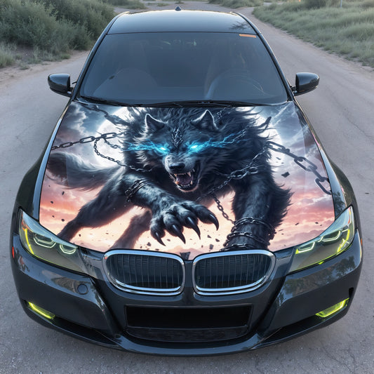 Wolf Glowing Eyes Hood Wrap – Custom Vinyl Decal for Cars, Trucks & SUVs