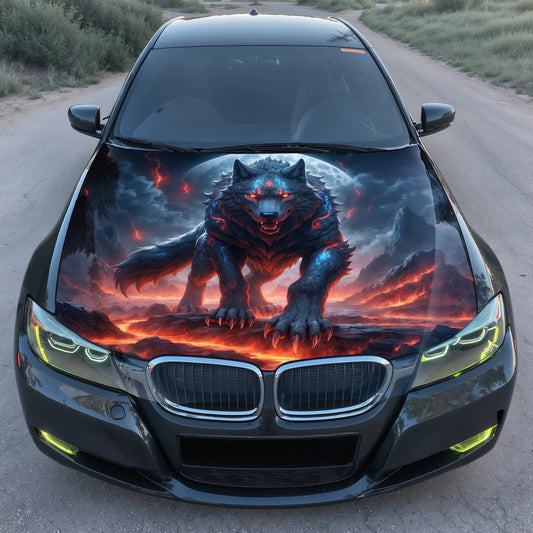 Wolf Moonlight Art Hood Wrap – Custom Vinyl Decal for Cars, Trucks & SUVs