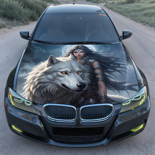 Wolf Woman Warrior Hood Wrap – Custom Vinyl Decal for Cars, Trucks & SUVs