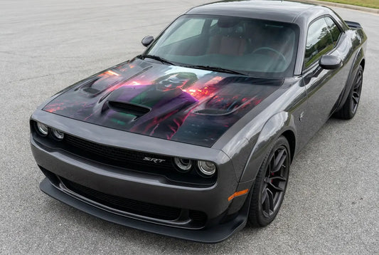Dodge Challenger with custom hood wrap design