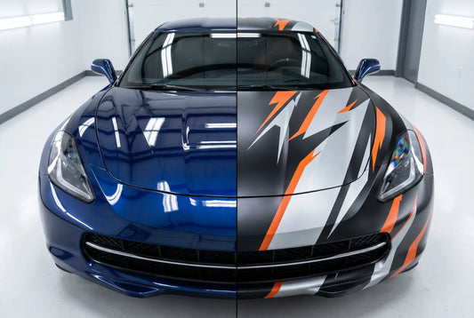 Hood wrap versus paint comparison on car