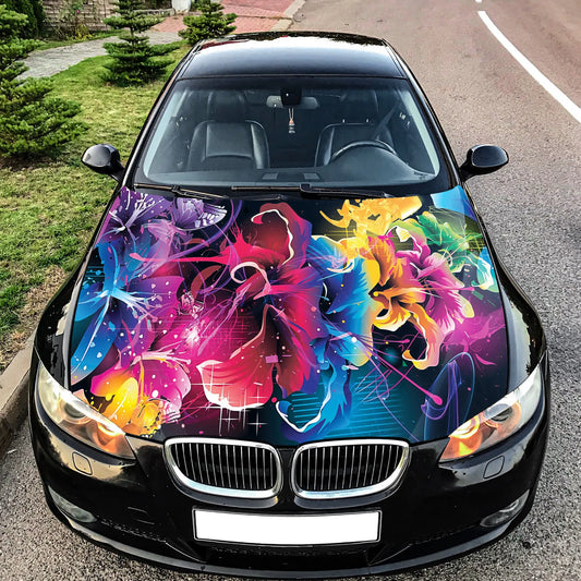 Abstract Flowers Hood Wrap – Custom Vinyl Decal for Cars, Trucks & SUVs