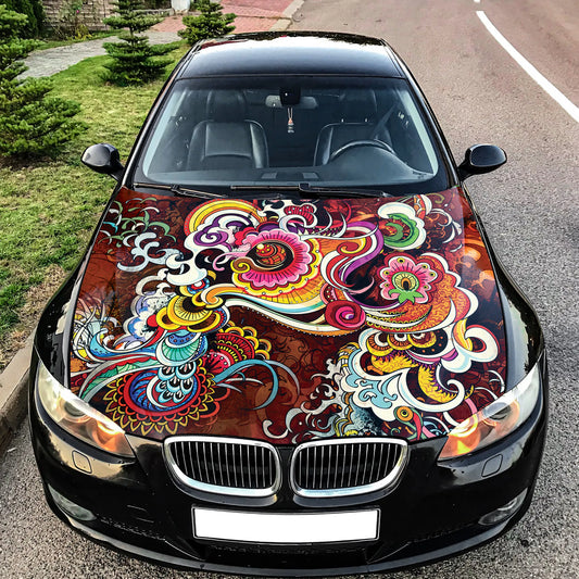 Abstract Flowers Hood Wrap – Custom Vinyl Decal for Cars, Trucks & SUVs