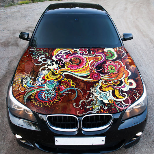 Abstract Flowers Hood Wrap – Custom Vinyl Decal for Cars, Trucks & SUVs