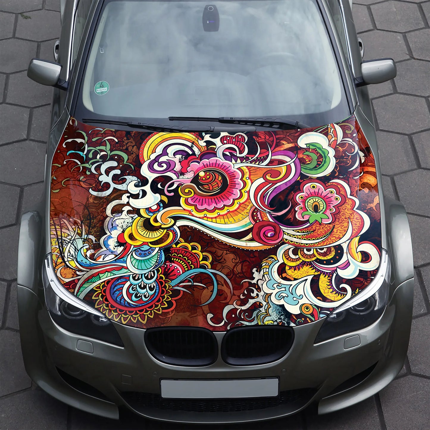 Abstract Flowers Hood Wrap – Custom Vinyl Decal for Cars, Trucks & SUVs