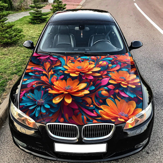 Abstract Flowers Hood Wrap – Custom Vinyl Decal for Cars, Trucks & SUVs