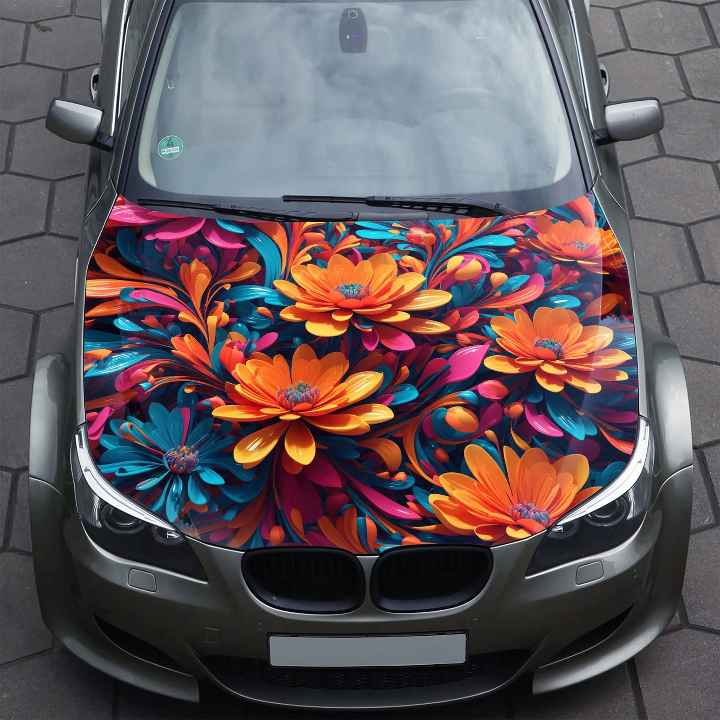 Abstract Flowers Hood Wrap – Custom Vinyl Decal for Cars, Trucks & SUVs