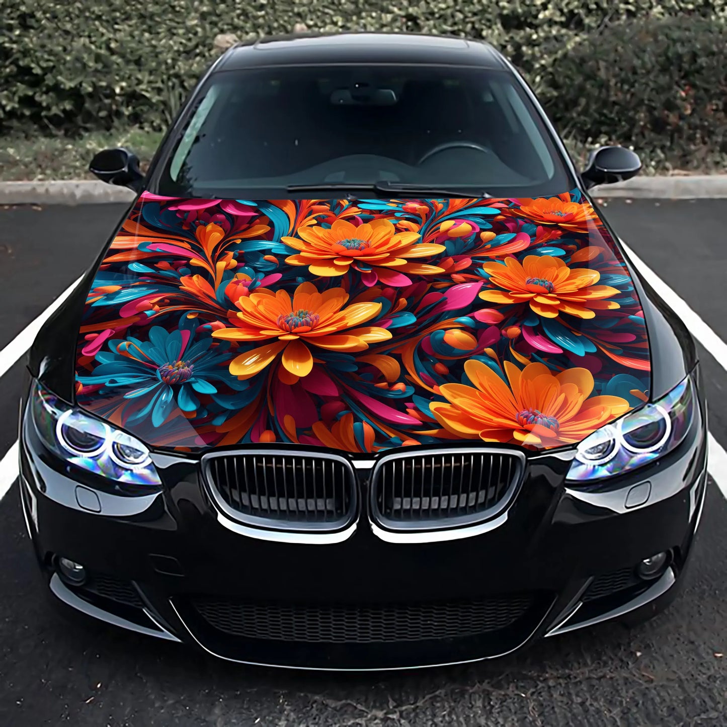 Abstract Flowers Hood Wrap – Custom Vinyl Decal for Cars, Trucks & SUVs