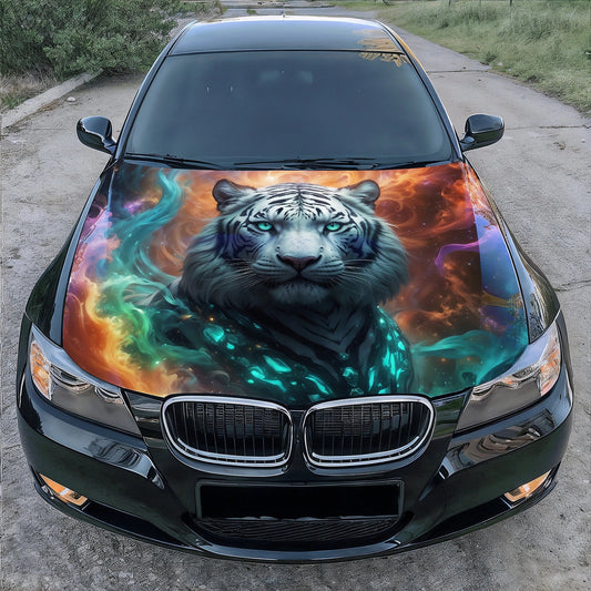 Abstract Tiger Color Hood Wrap – Custom Vinyl Decal for Cars, Trucks & SUVs