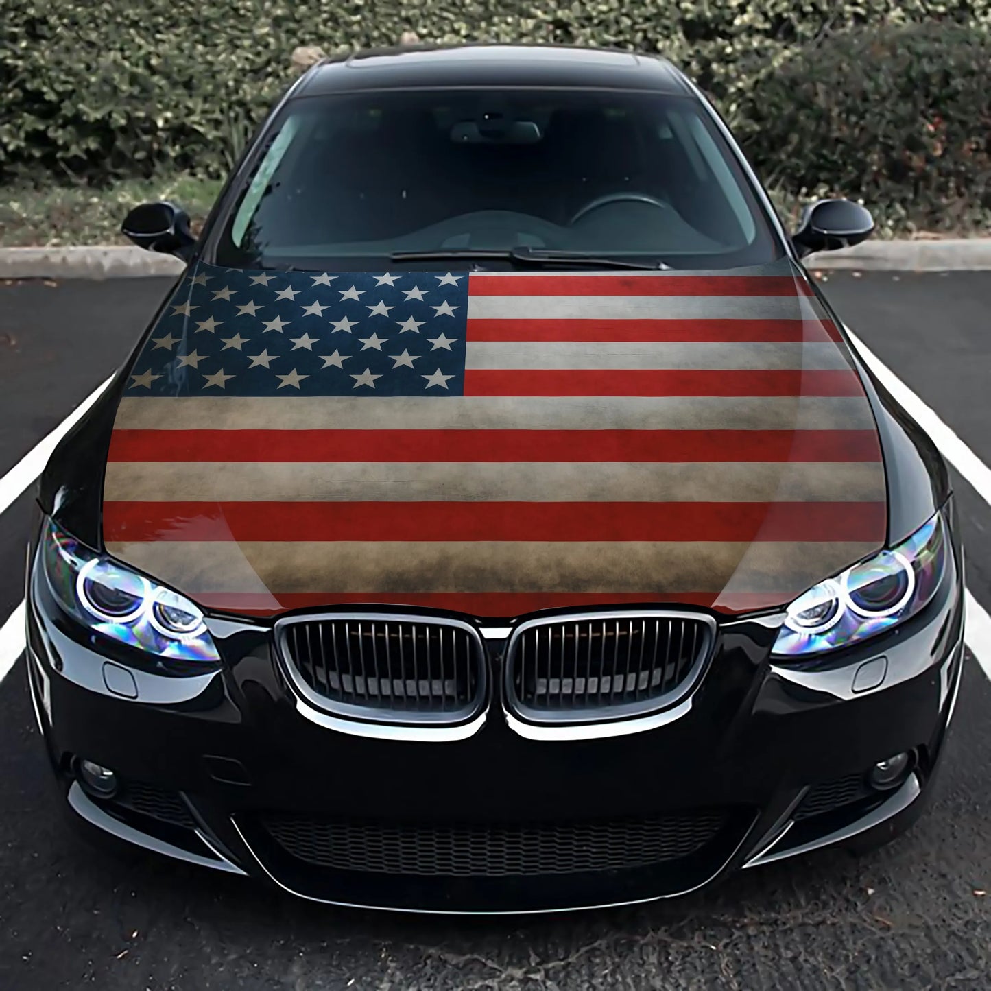American Flag Distressed Hood Wrap – Custom Vinyl Decal for Cars, Trucks & SUVs
