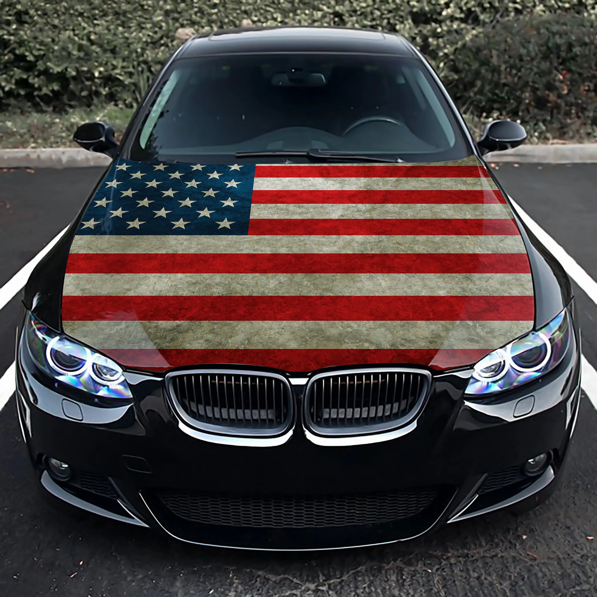 American Flag Distressed Hood Wrap – Custom Vinyl Decal for Cars, Trucks & SUVs
