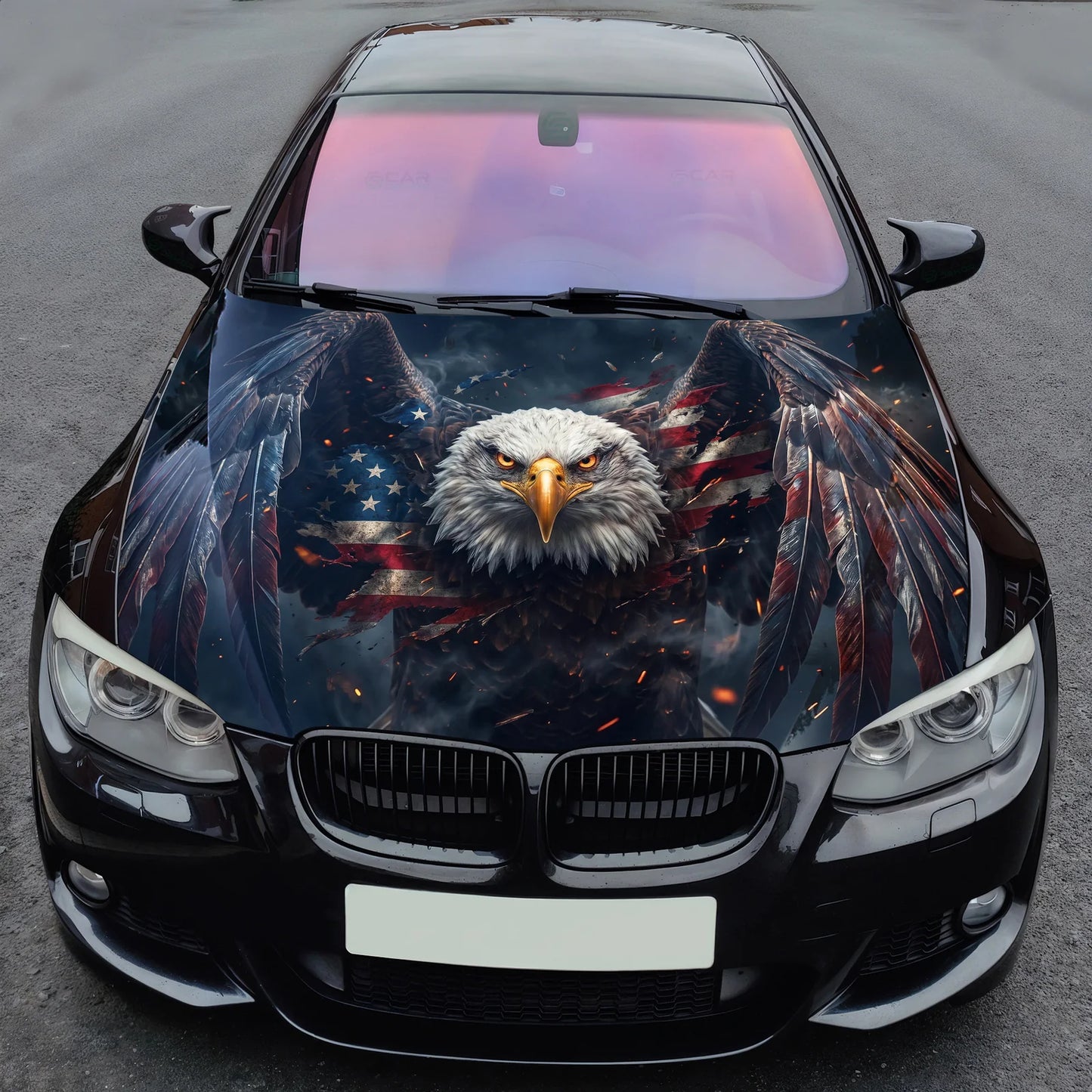 American Flag Eagle Hood Wrap Graphic – Custom Vinyl Decal for Cars, Trucks & SUVs