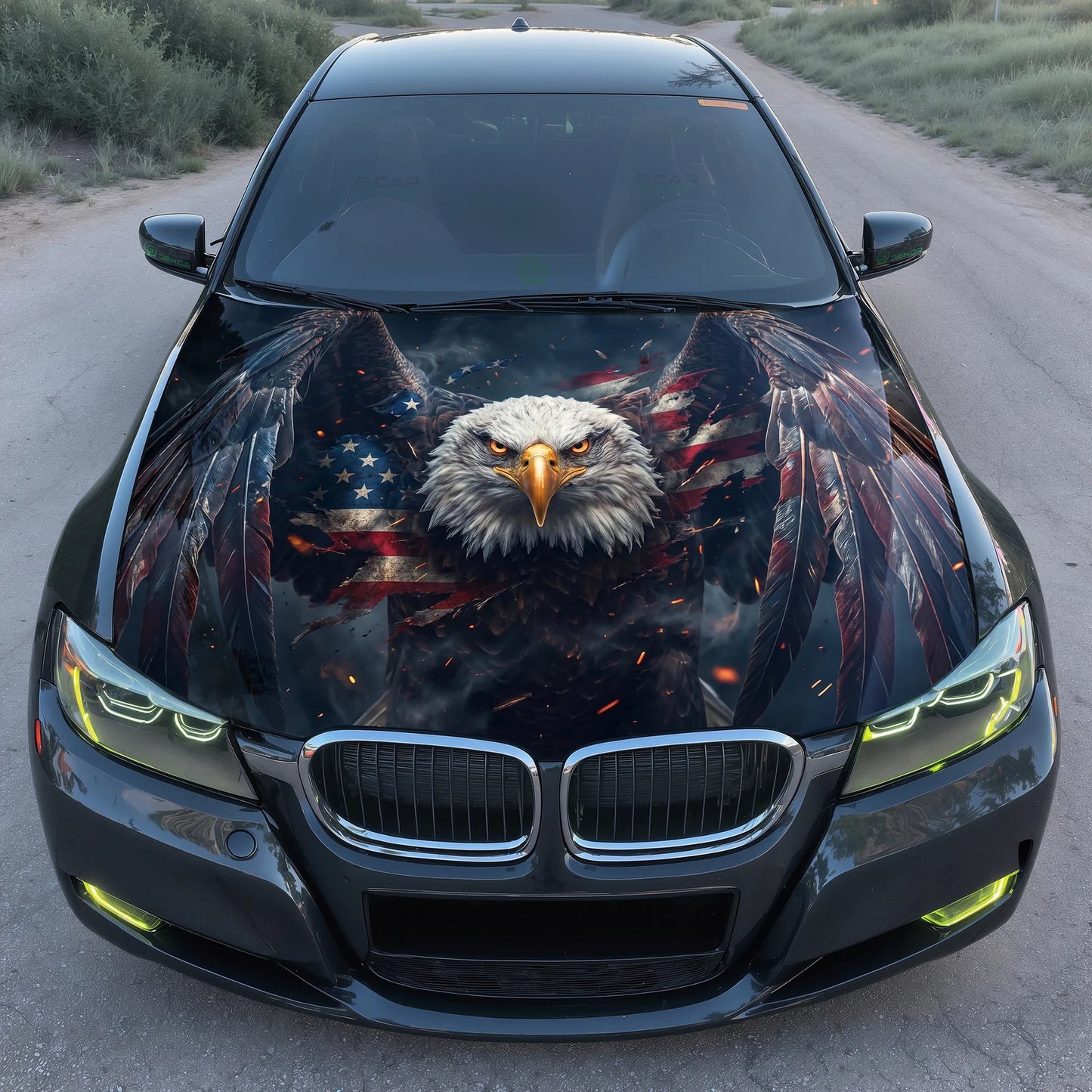 American Flag Eagle Hood Wrap Graphic – Custom Vinyl Decal for Cars, Trucks & SUVs