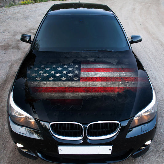 American Flag Ripped Metal Hood Wrap – Custom Vinyl Decal for Cars, Trucks & SUVs
