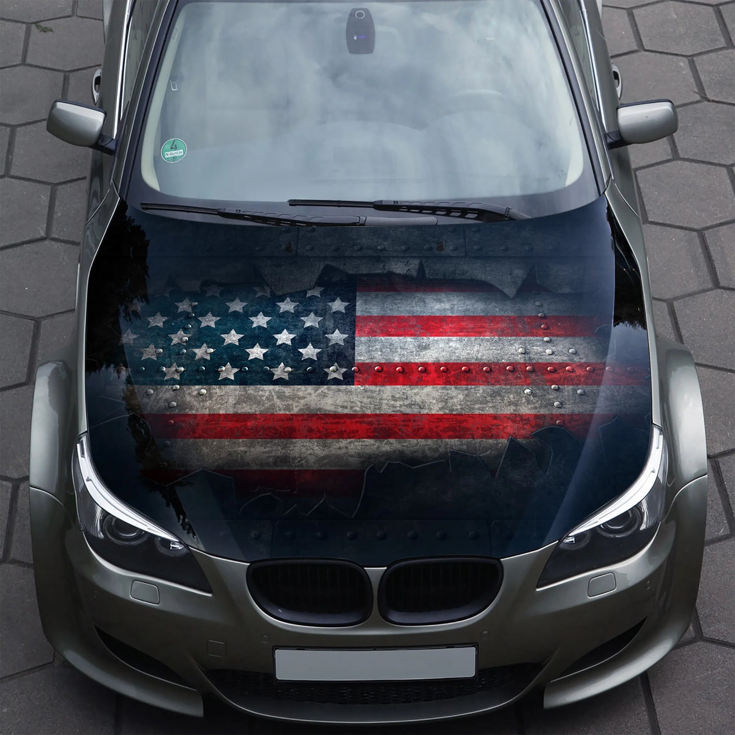 American Flag Ripped Metal Hood Wrap – Custom Vinyl Decal for Cars, Trucks & SUVs