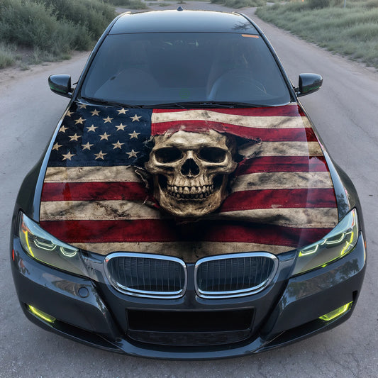 American Skull Flag Hood Wrap Graphic – Custom Vinyl Decal for Cars, Trucks & SUVs