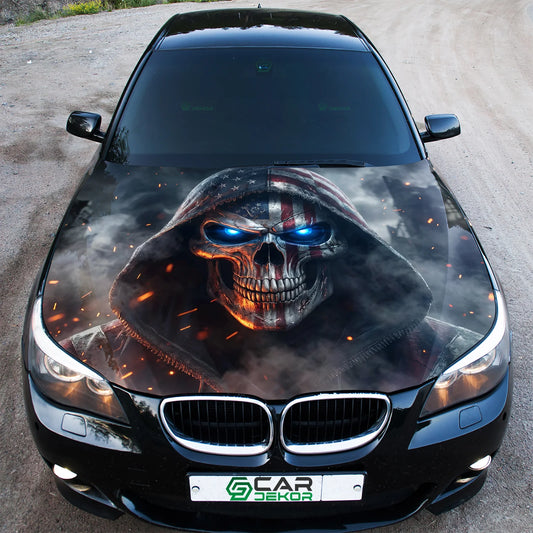 American Skull Reaper Hood Wrap Graphic – Custom Vinyl Decal for Cars, Trucks & SUVs