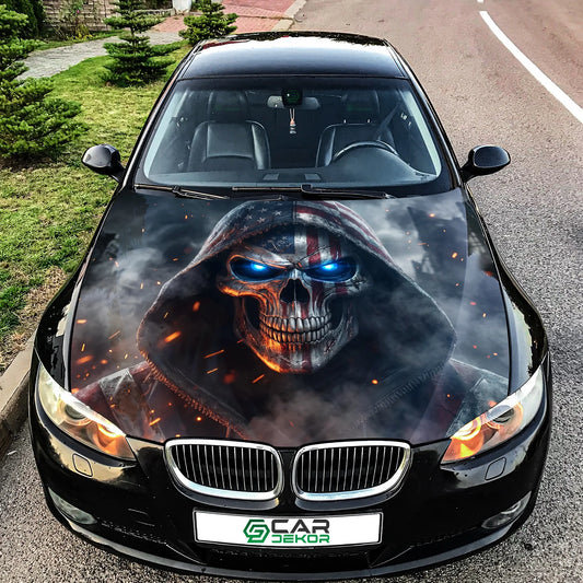 American Skull Reaper Hood Wrap Graphic – Custom Vinyl Decal for Cars, Trucks & SUVs