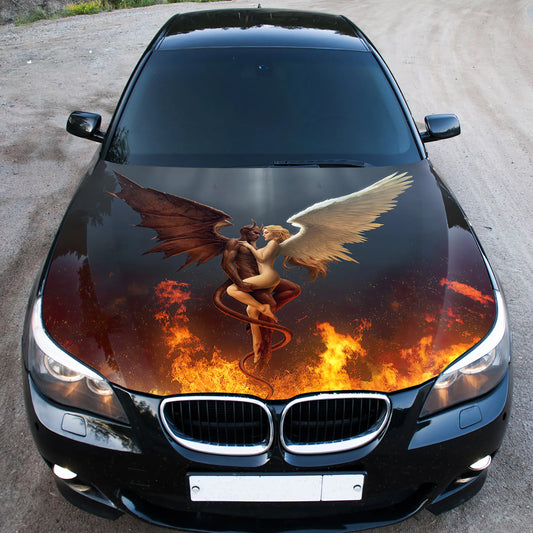 Angel and Demon Hood Wrap – Custom Vinyl Decal for Cars, Trucks & SUVs