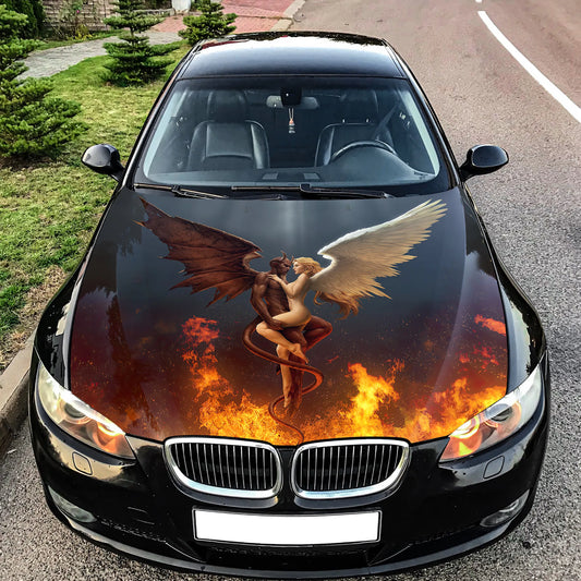 Angel and Demon Hood Wrap – Custom Vinyl Decal for Cars, Trucks & SUVs