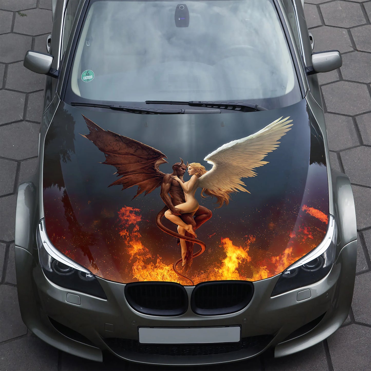 Angel and Demon Hood Wrap – Custom Vinyl Decal for Cars, Trucks & SUVs