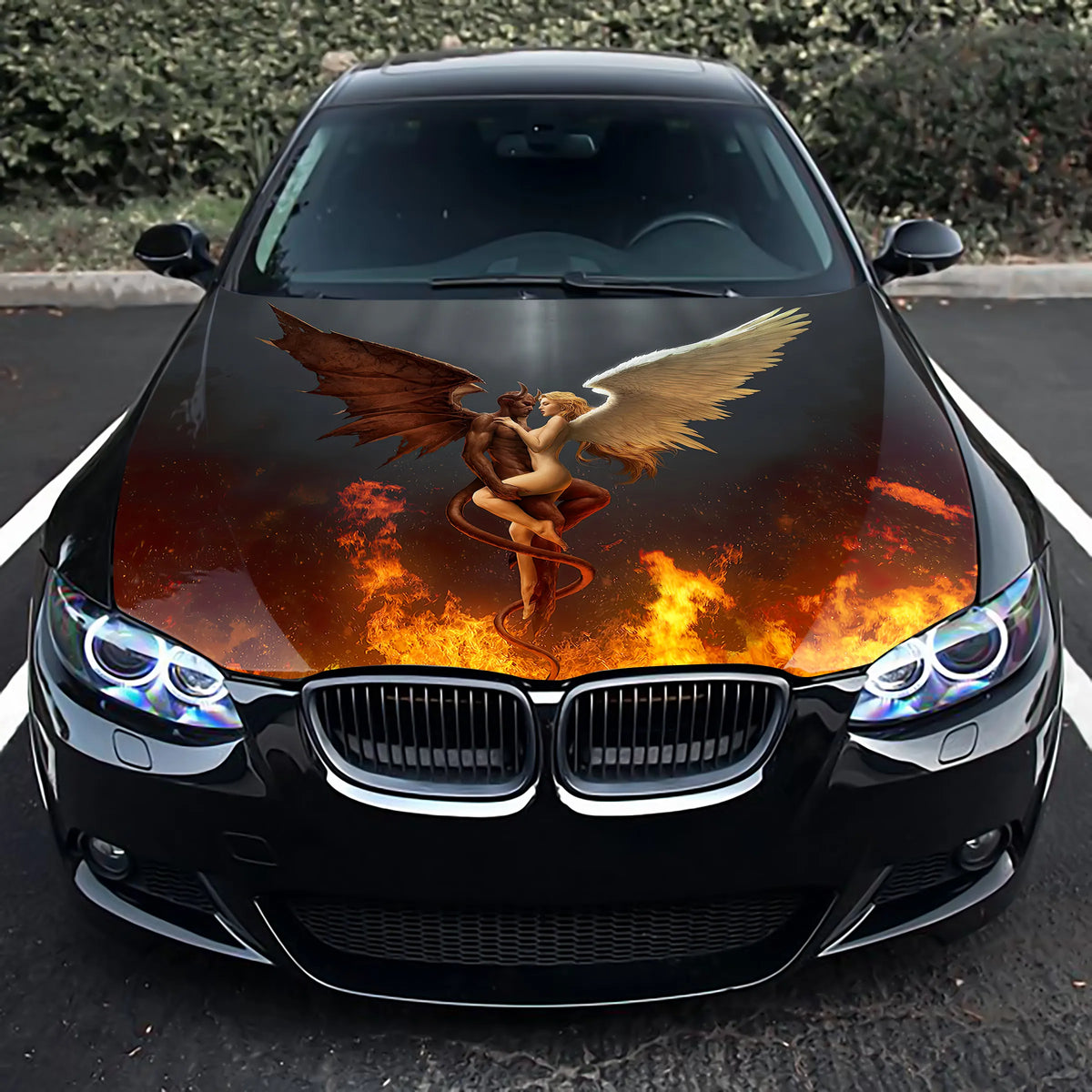 Angel and Demon Hood Wrap – Custom Vinyl Decal for Cars, Trucks & SUVs