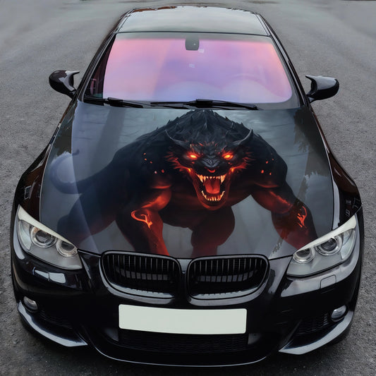 Angry Fire Wolf Hood Wrap – Custom Vinyl Decal for Cars, Trucks & SUVs