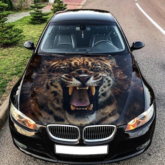 Angry Leopard Growling Hood Wrap – Custom Vinyl Decal for Cars, Trucks & SUVs