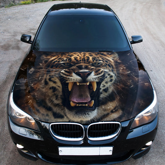 Angry Leopard Growling Hood Wrap – Custom Vinyl Decal for Cars, Trucks & SUVs