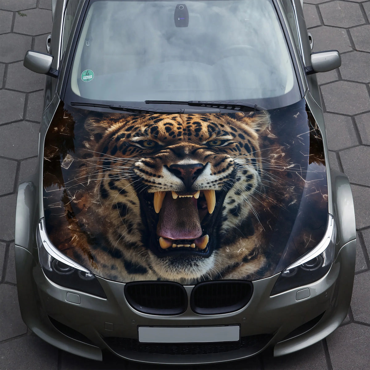 Angry Leopard Growling Hood Wrap – Custom Vinyl Decal for Cars, Trucks & SUVs