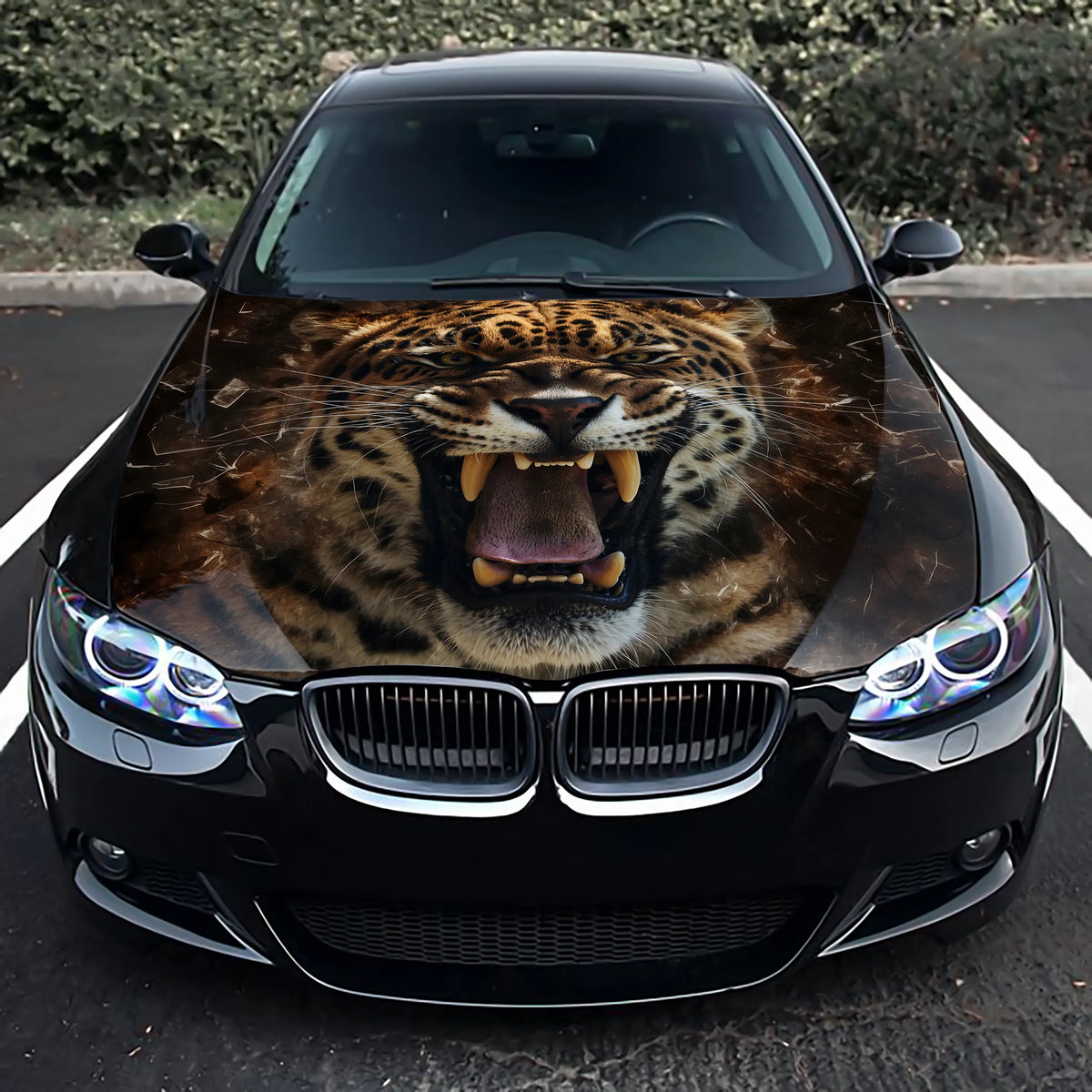 Angry Leopard Growling Hood Wrap – Custom Vinyl Decal for Cars, Trucks & SUVs