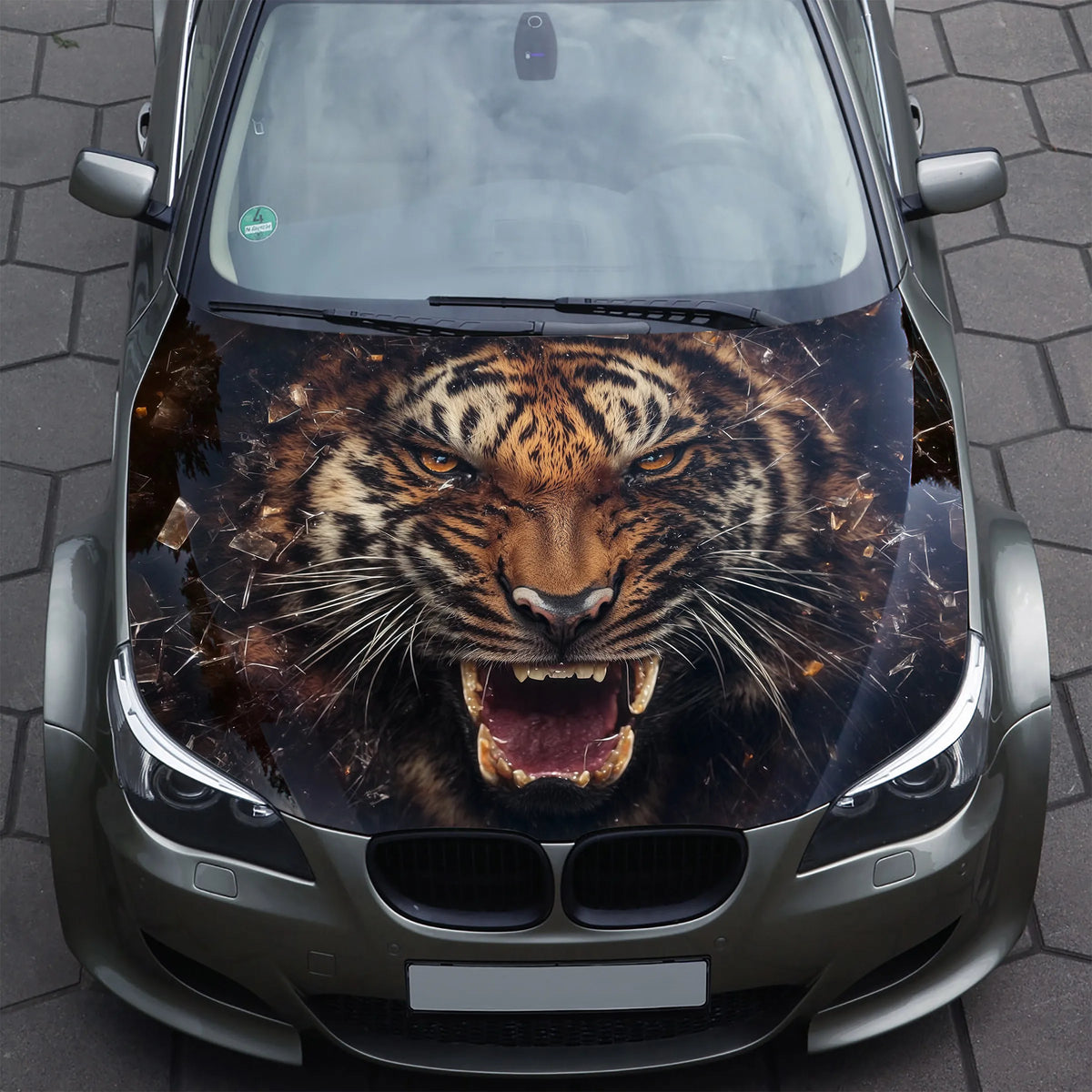 Angry Tiger Growling Hood Wrap – Custom Vinyl Decal for Cars, Trucks & SUVs
