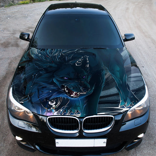 Angry Wolf Hood Wrap – Custom Vinyl Decal for Cars, Trucks & SUVs art