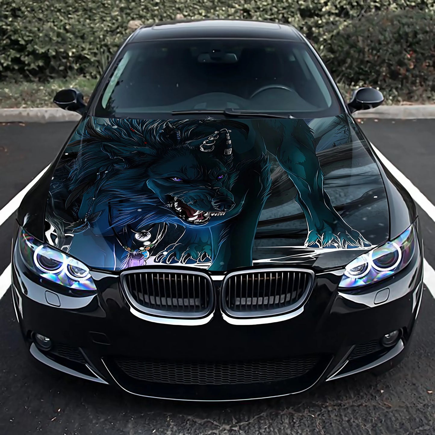 Angry Wolf Hood Wrap – Custom Vinyl Decal for Cars, Trucks & SUVs art