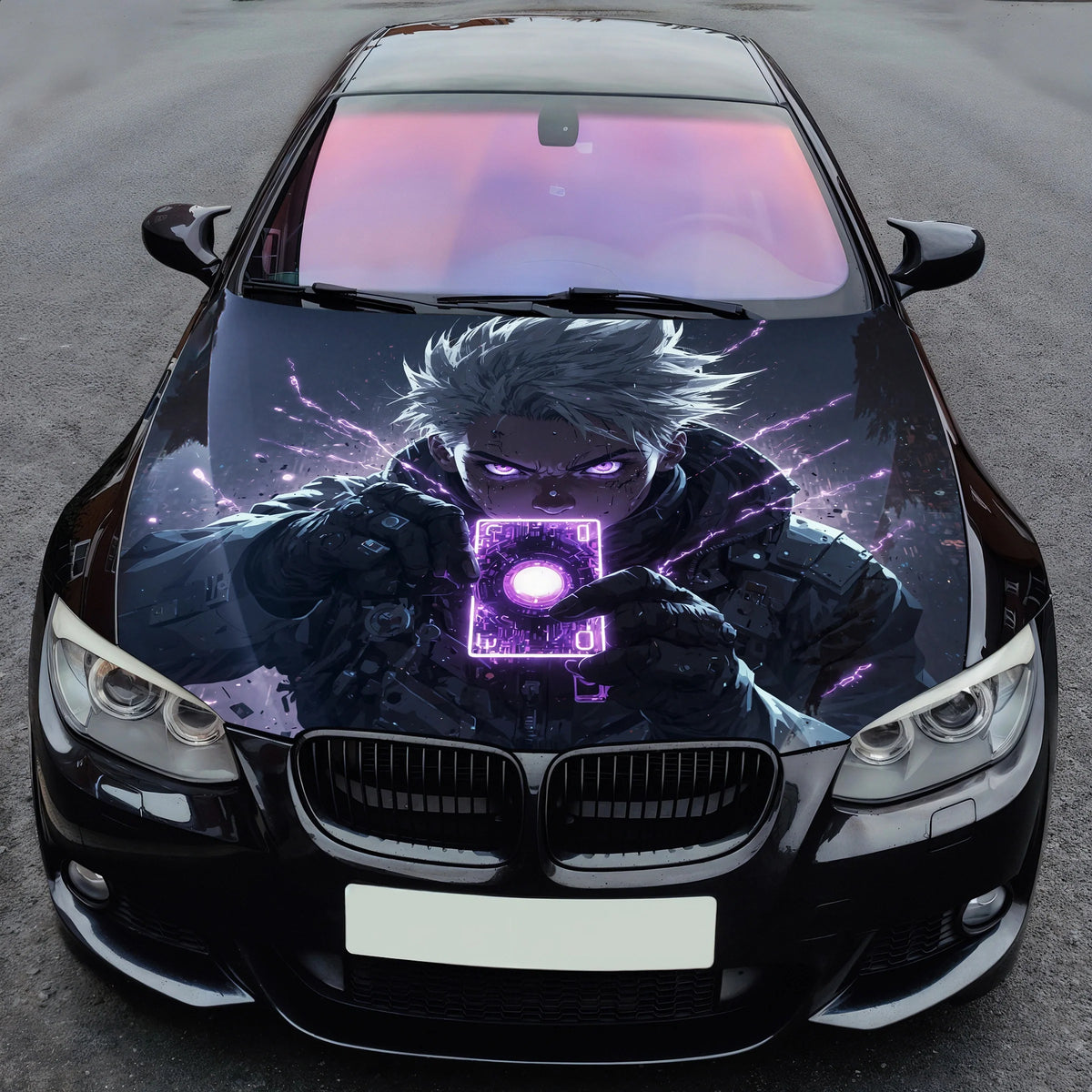 Anime Boy Dark Energy Hood Wrap – Custom Vinyl Decal for Cars, Trucks & SUVs