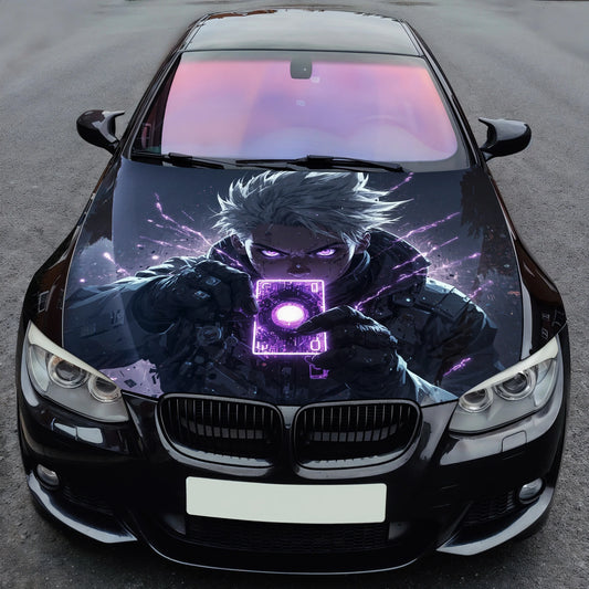 Anime Boy Dark Energy Hood Wrap – Custom Vinyl Decal for Cars, Trucks & SUVs