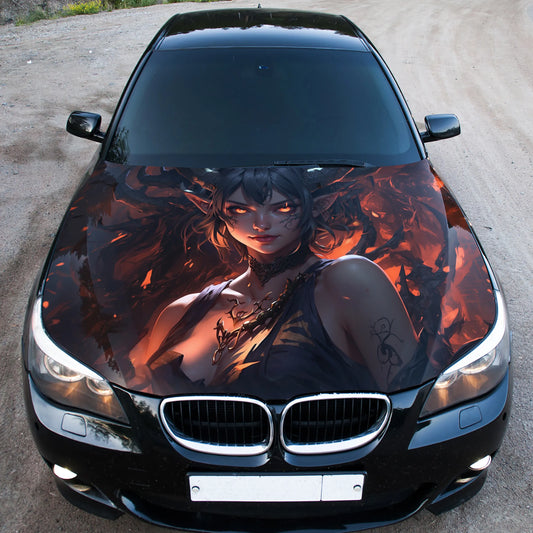 Anime Demon Girl Hood Wrap – Custom Vinyl Decal for Cars, Trucks & SUVs