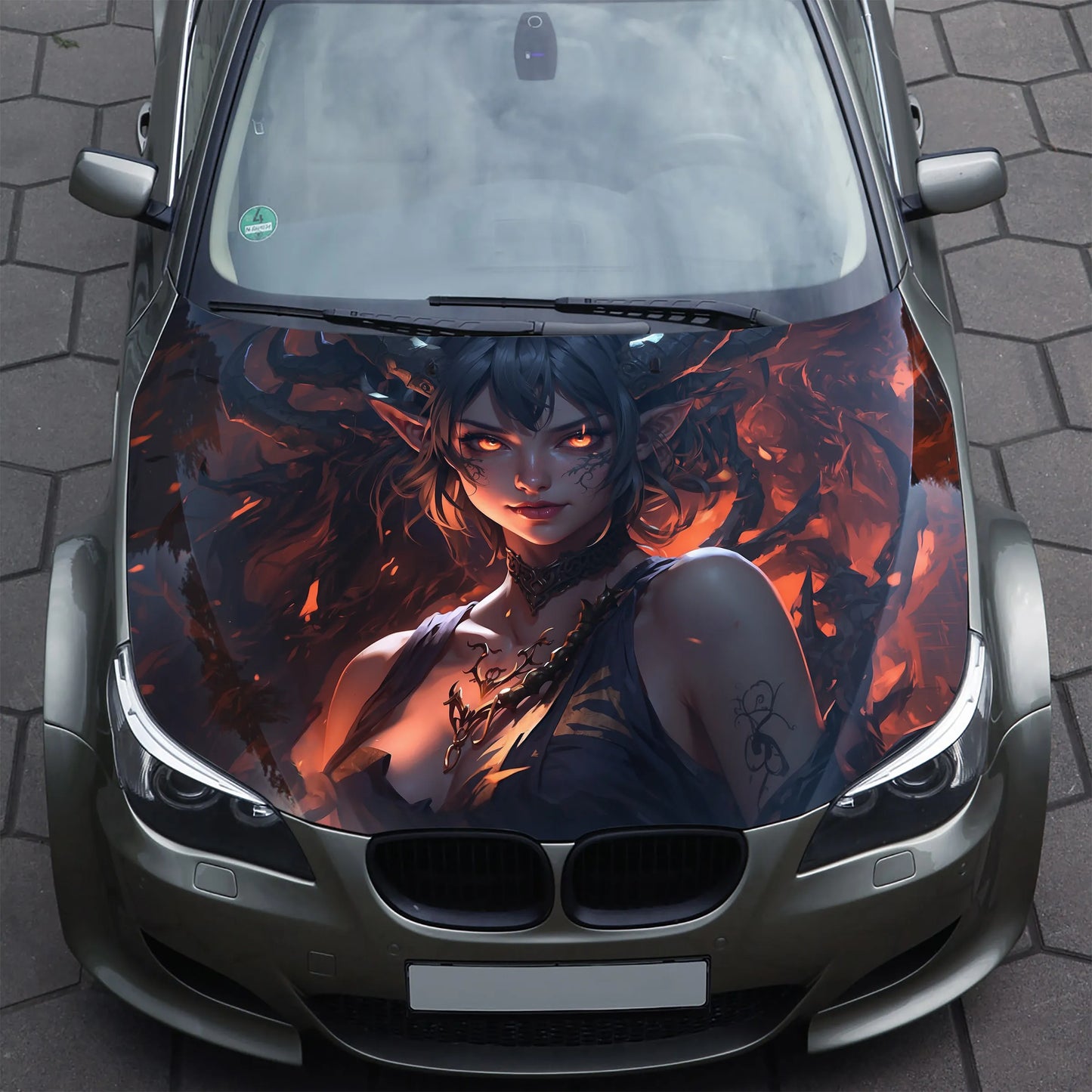 Anime Demon Girl Hood Wrap – Custom Vinyl Decal for Cars, Trucks & SUVs