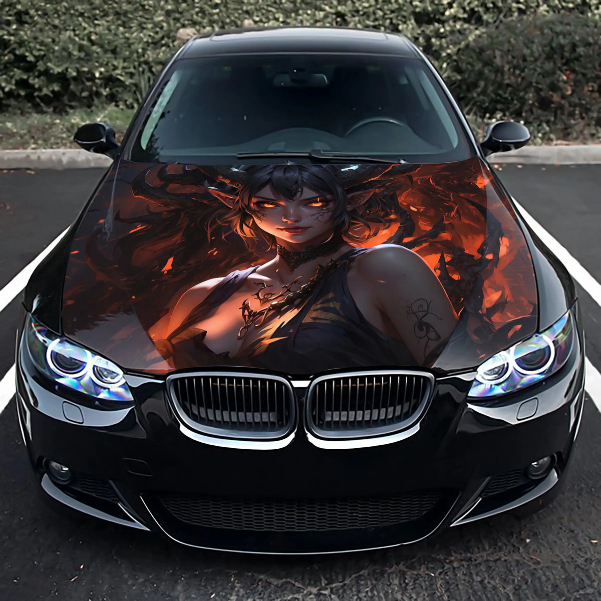 Anime Demon Girl Hood Wrap – Custom Vinyl Decal for Cars, Trucks & SUVs