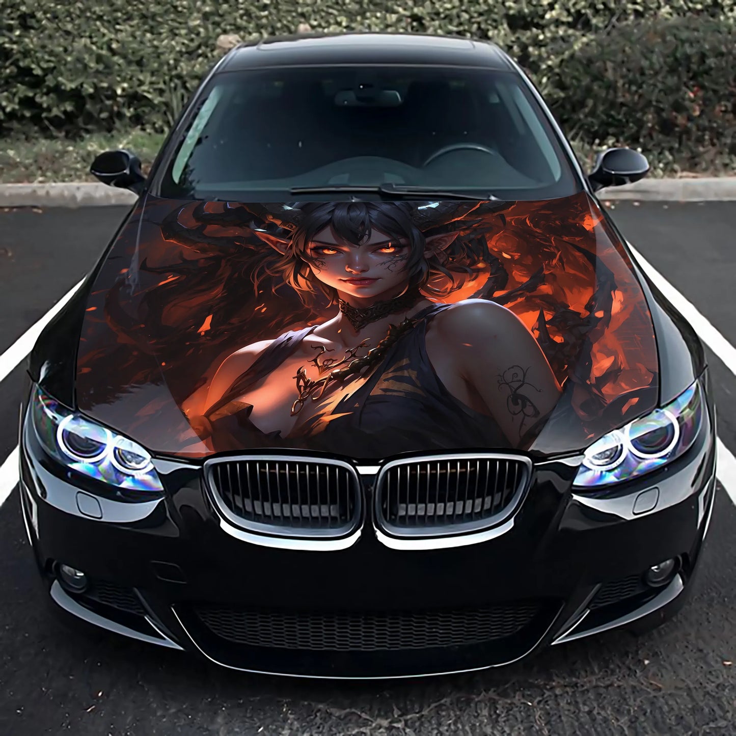 Anime Demon Girl Hood Wrap – Custom Vinyl Decal for Cars, Trucks & SUVs
