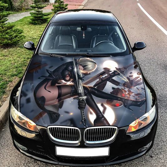 Anime Girl Katana Hood Wrap – Custom Vinyl Decal for Cars, Trucks & SUVs