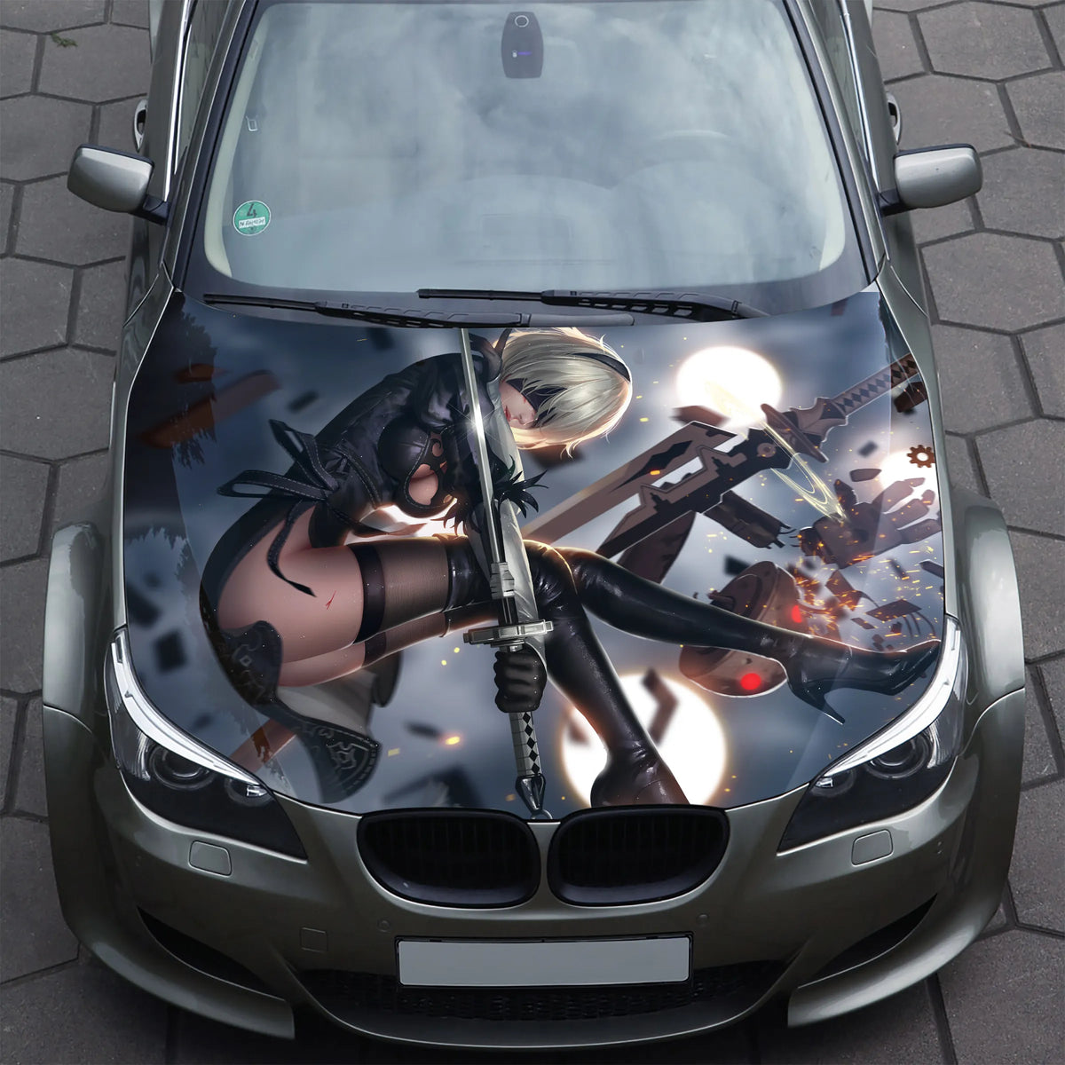 Anime Girl Katana Hood Wrap – Custom Vinyl Decal for Cars, Trucks & SUVs