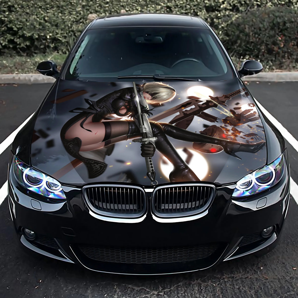 Anime Girl Katana Hood Wrap – Custom Vinyl Decal for Cars, Trucks & SUVs
