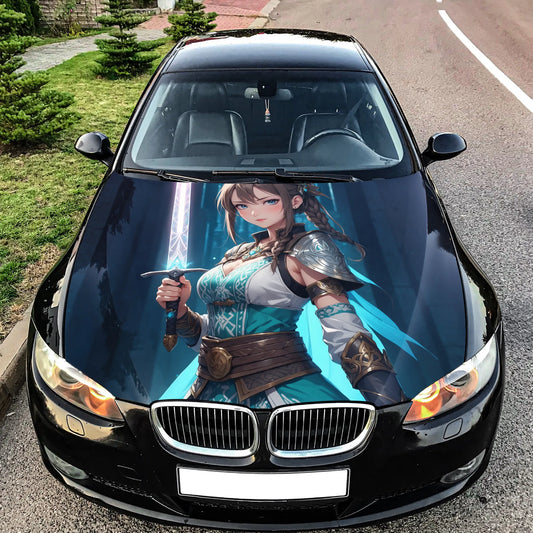Anime Girl Sword Hood Wrap – Custom Vinyl Decal for Cars, Trucks & SUVs