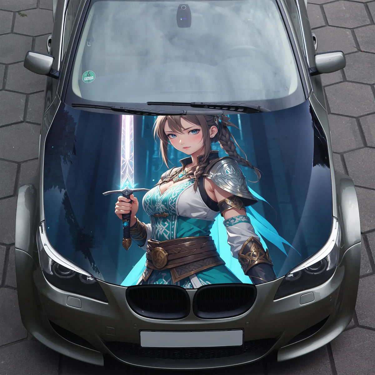 Anime Girl Sword Hood Wrap – Custom Vinyl Decal for Cars, Trucks & SUVs