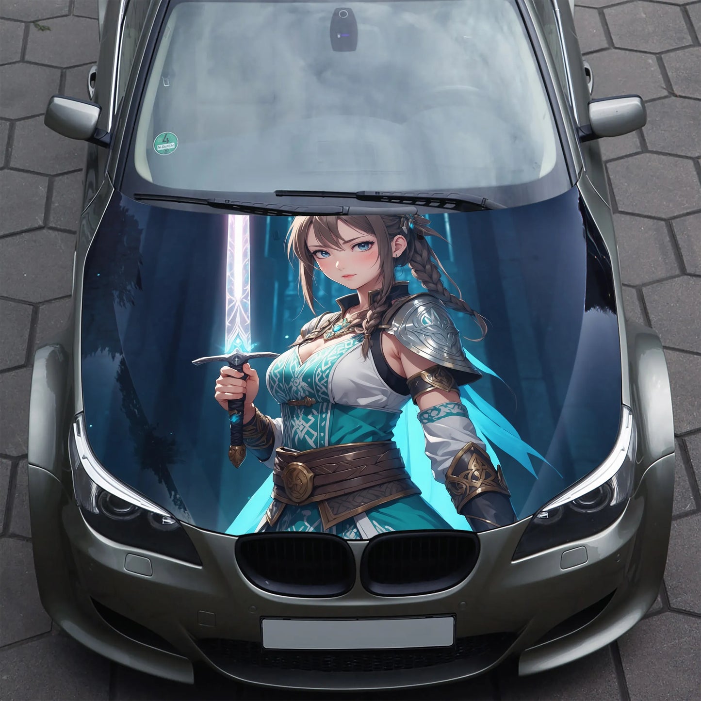 Anime Girl Sword Hood Wrap – Custom Vinyl Decal for Cars, Trucks & SUVs