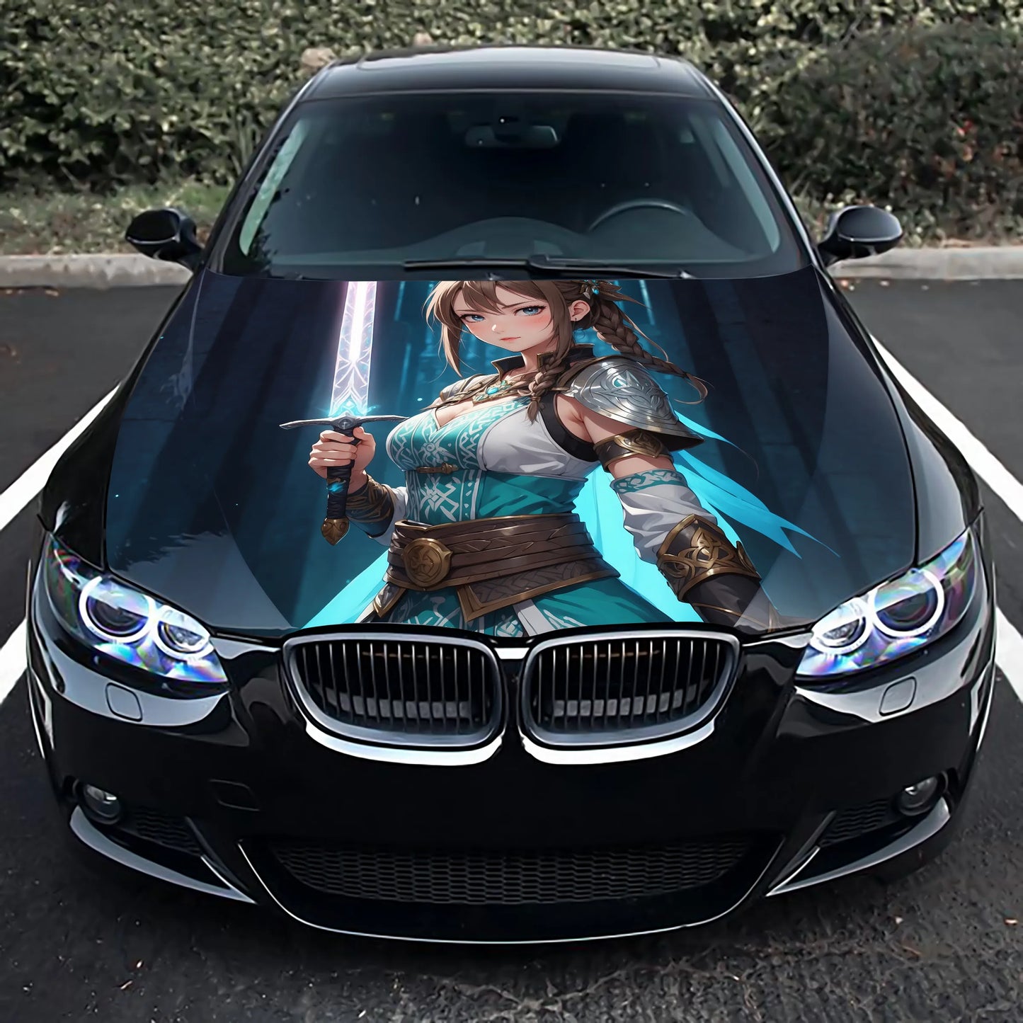 Anime Girl Sword Hood Wrap – Custom Vinyl Decal for Cars, Trucks & SUVs
