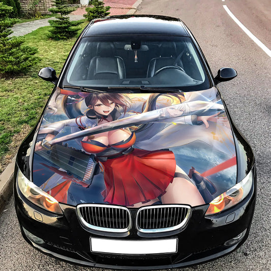 Anime Girl with Katana Sword Hood Wrap – Custom Vinyl Decal for Cars, Trucks & SUVs
