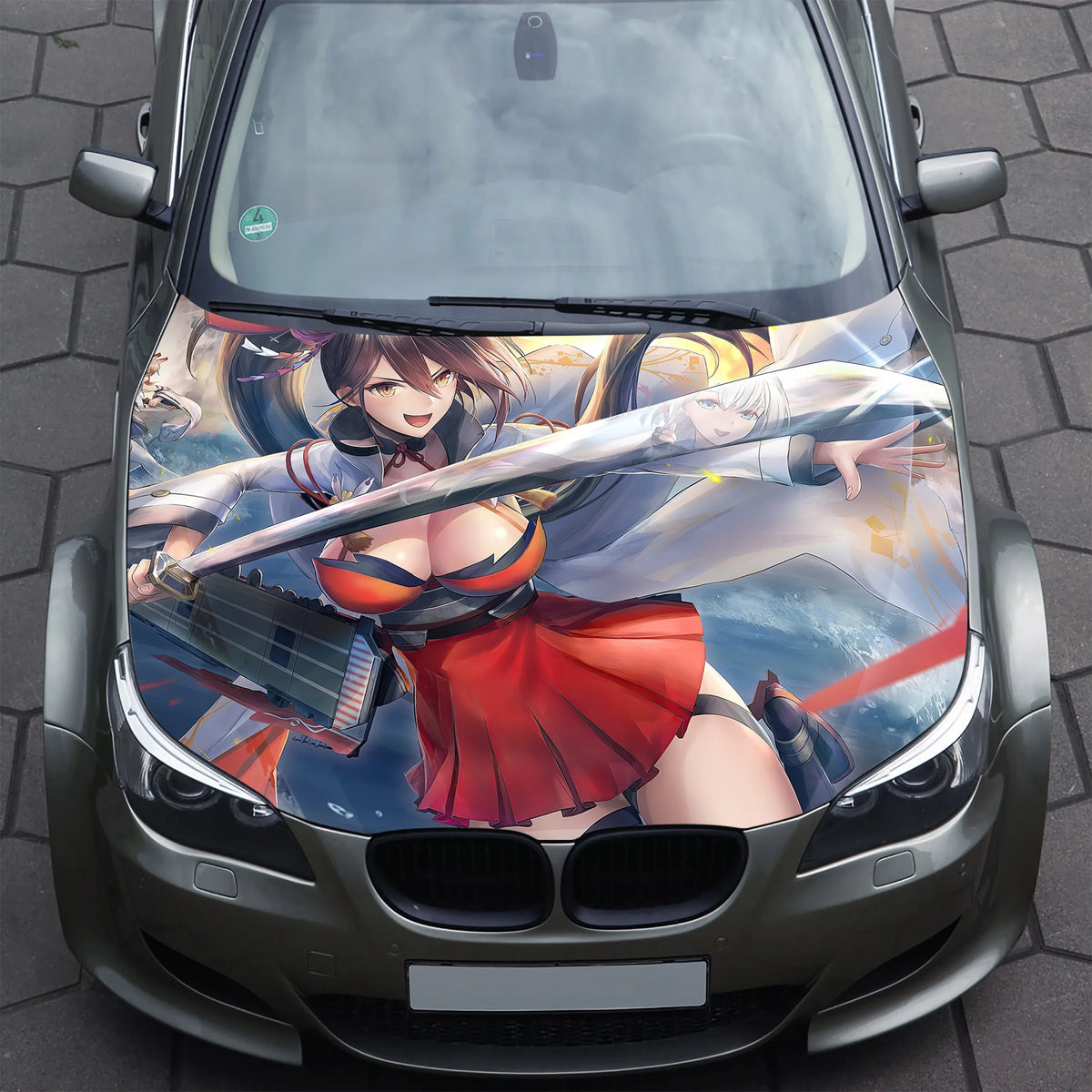 Anime Girl with Katana Sword Hood Wrap – Custom Vinyl Decal for Cars, Trucks & SUVs